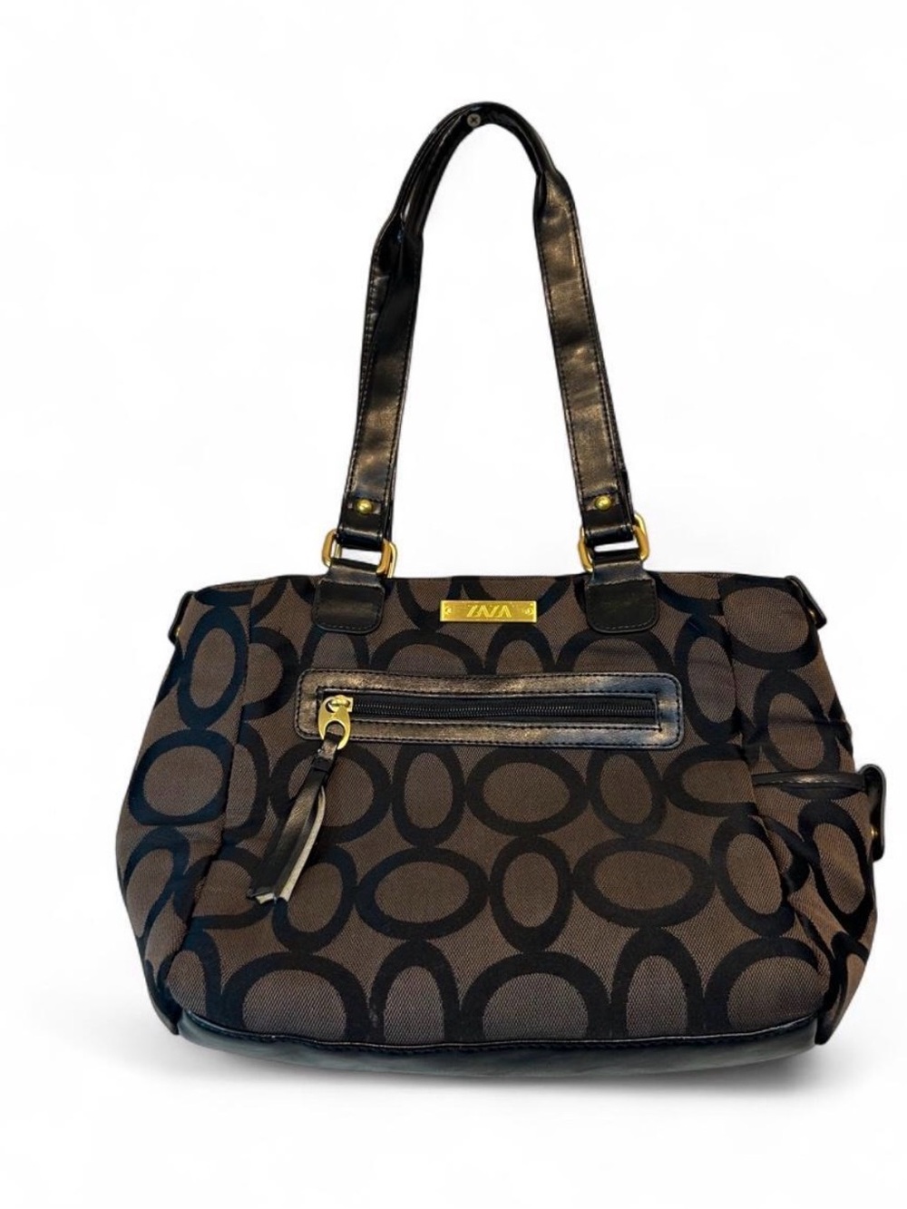 Zara Brown and Black Patterned Shoulder Bag